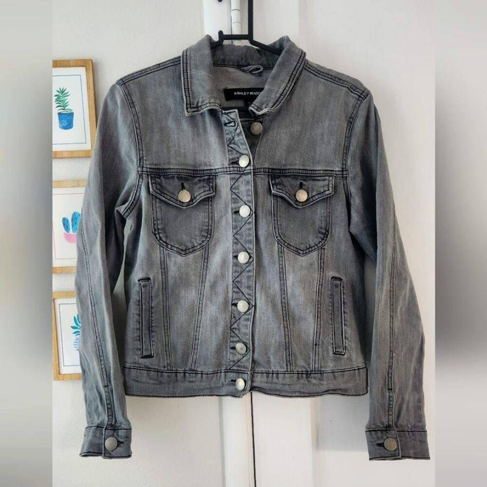 ASHLEY MASON | GREY CHARCOAL DENIM MOTO JACKET small